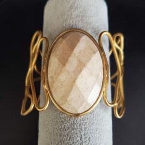 Glow by Sheila Fajl Gold Tone Faceted Stone Cuff Bracelet Thailand Artisan
